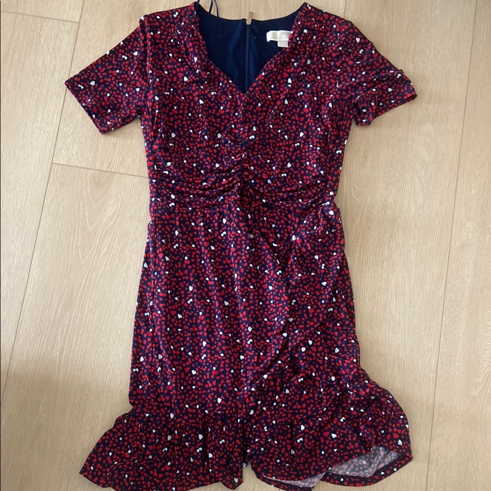 Michael Kors Red V-Neck Short Sleeve Midi Dress